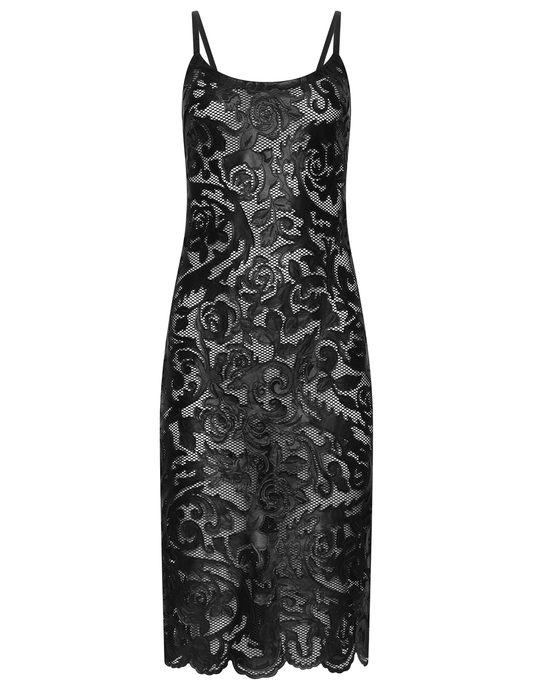 L’AGENCE Kazuko Laser-Cut Vegan Leather Midi Dress in black with floral cutouts.