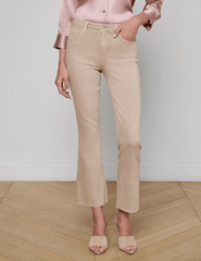 Front view of L’AGENCE Kendra High Rise Crop Flare Jean in Biscuit