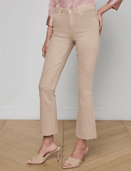 Side view of L’AGENCE Kendra High Rise Crop Flare Jean in Biscuit