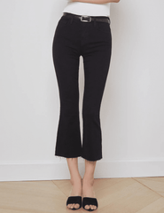 Model wearing L’Agence Kendra High-Rise Crop Flare Jeans Black – high rise cropped flare jeans for women