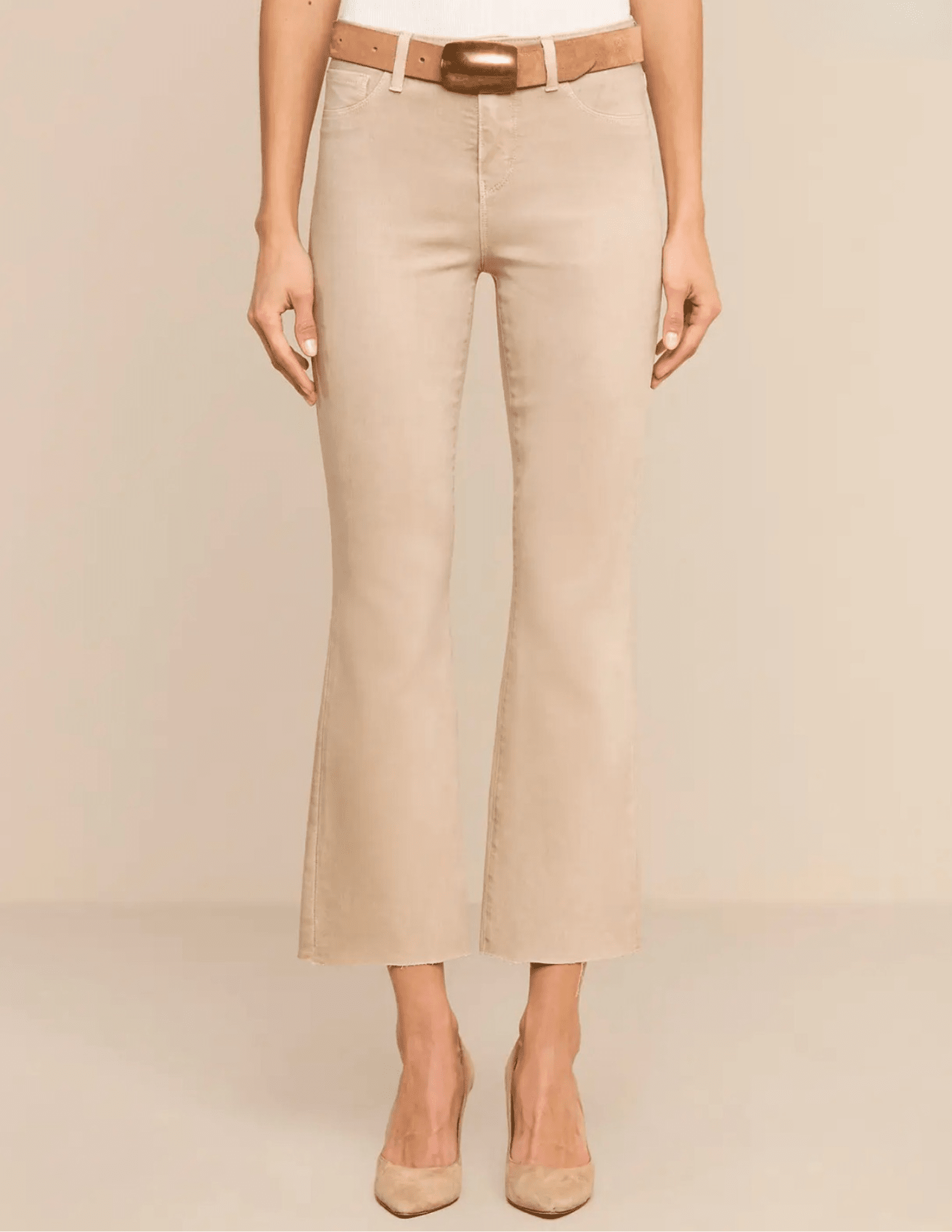 Front view of L'AGENCE Kendra High Rise Cropped Coated Jean in Antique Birch