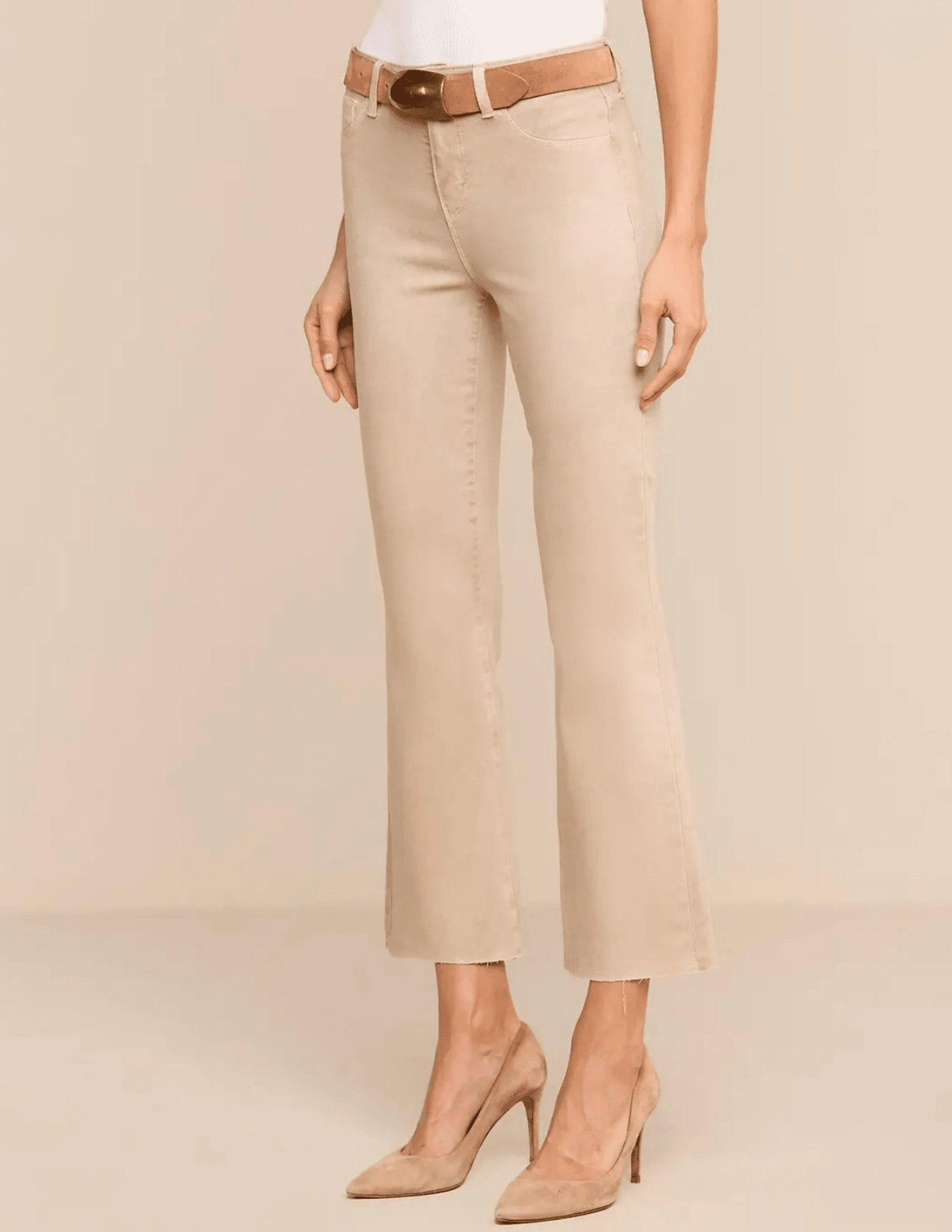 Side view of L'AGENCE Kendra High Rise Cropped Coated Jean in Antique Birch