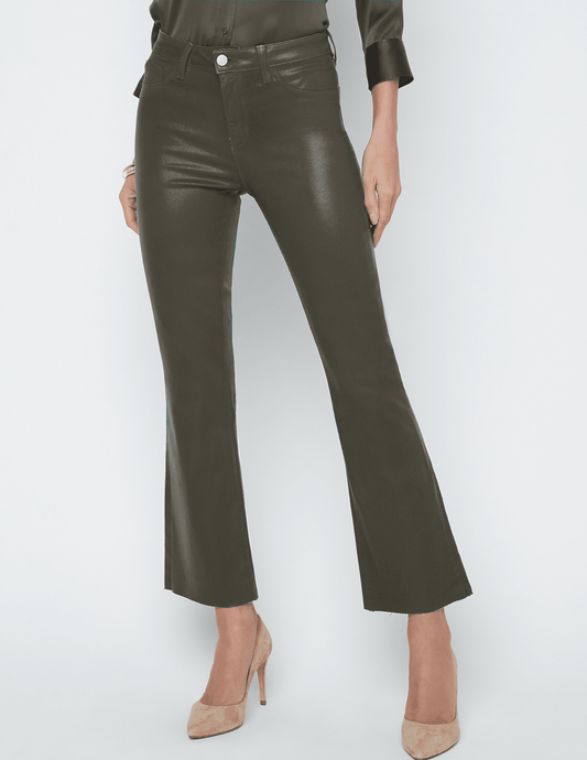 L'AGENCE Kendra High Rise Cropped Coated Jean Ash Olive front view