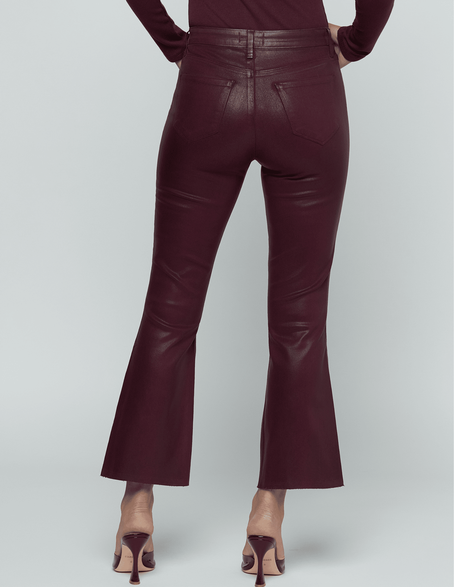 Back view of L'AGENCE Kendra High Rise Cropped Coated Jeans in Deep Sangria