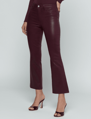 Side view of L'AGENCE Kendra High Rise Cropped Coated Jeans in Deep Sangria