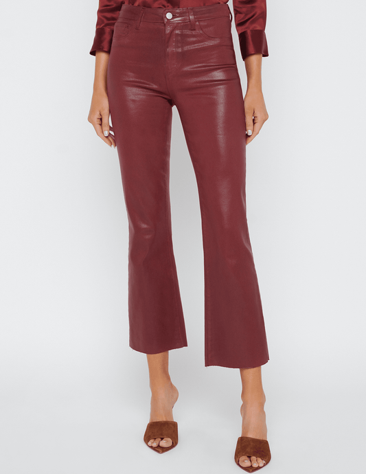 L'Agence Kendra high rise cropped coated jeans in Syrah Coated front model view