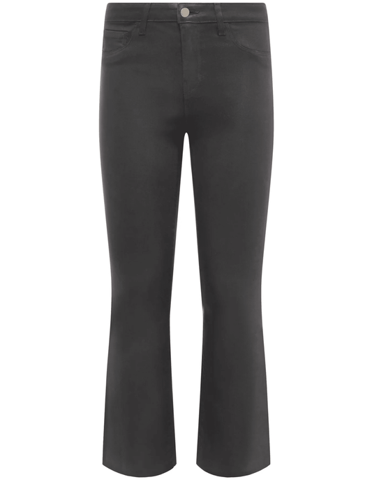 L'AGENCE Kendra high rise cropped coated jeans in Dark Shadow Coated, sleek women’s denim with a leather-like finish and modern cropped fit front view