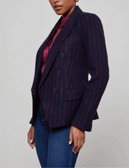 L’AGENCE Kenzie Double Breasted Blazer in navy with red pinstripes