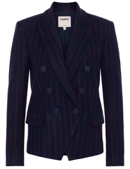 L’AGENCE Kenzie Double Breasted Blazer in navy with red pinstripes