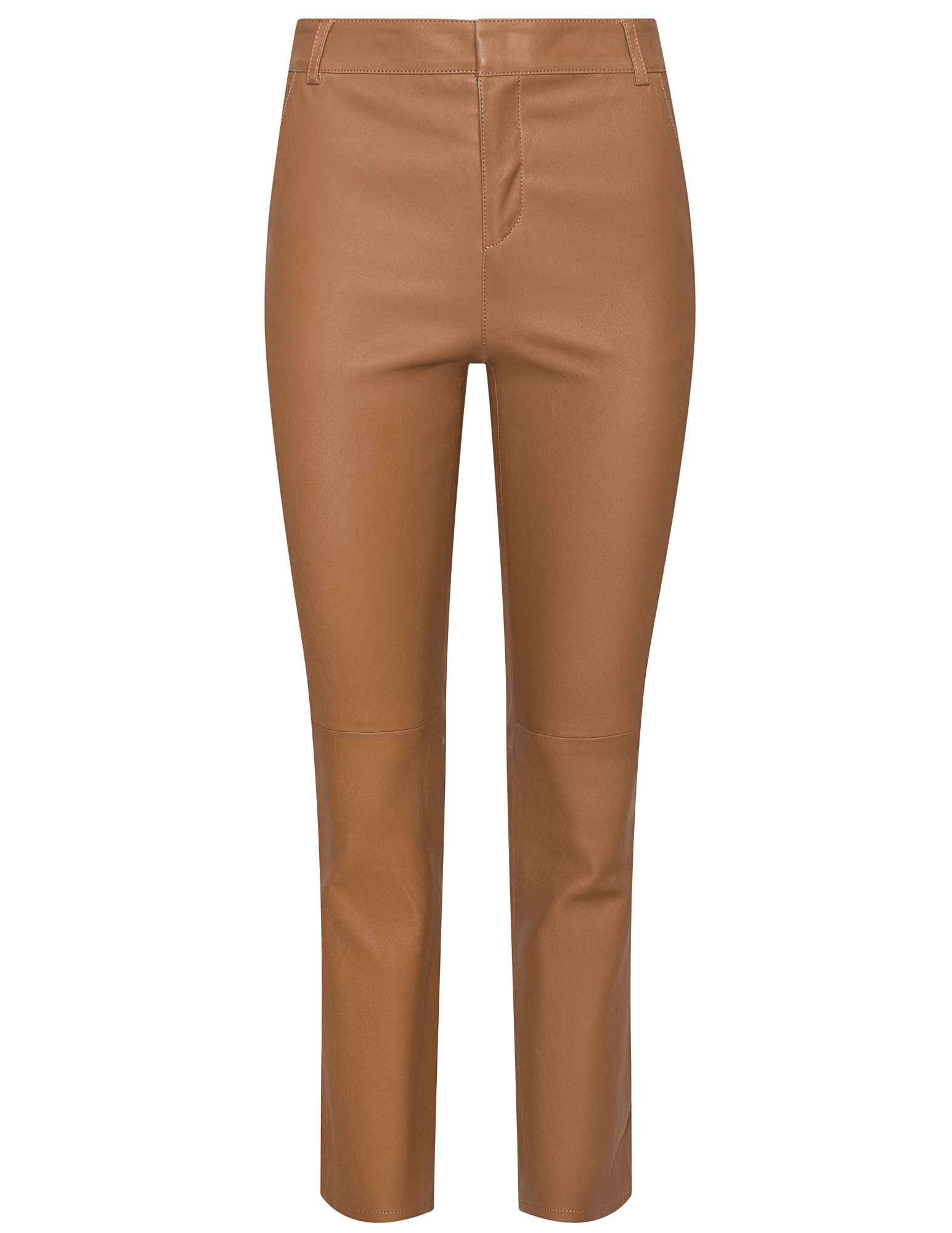 Ketra Leather Bootcut Trouser in Cognac with cropped hem.