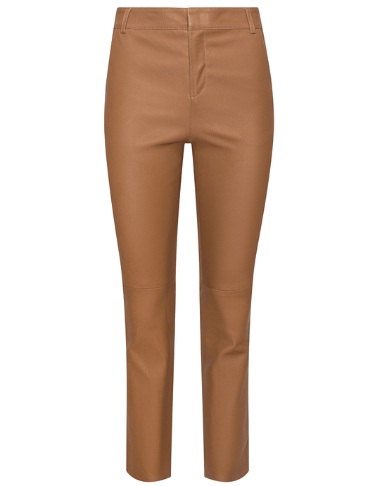 Ketra Leather Bootcut Trouser in Cognac with cropped hem.