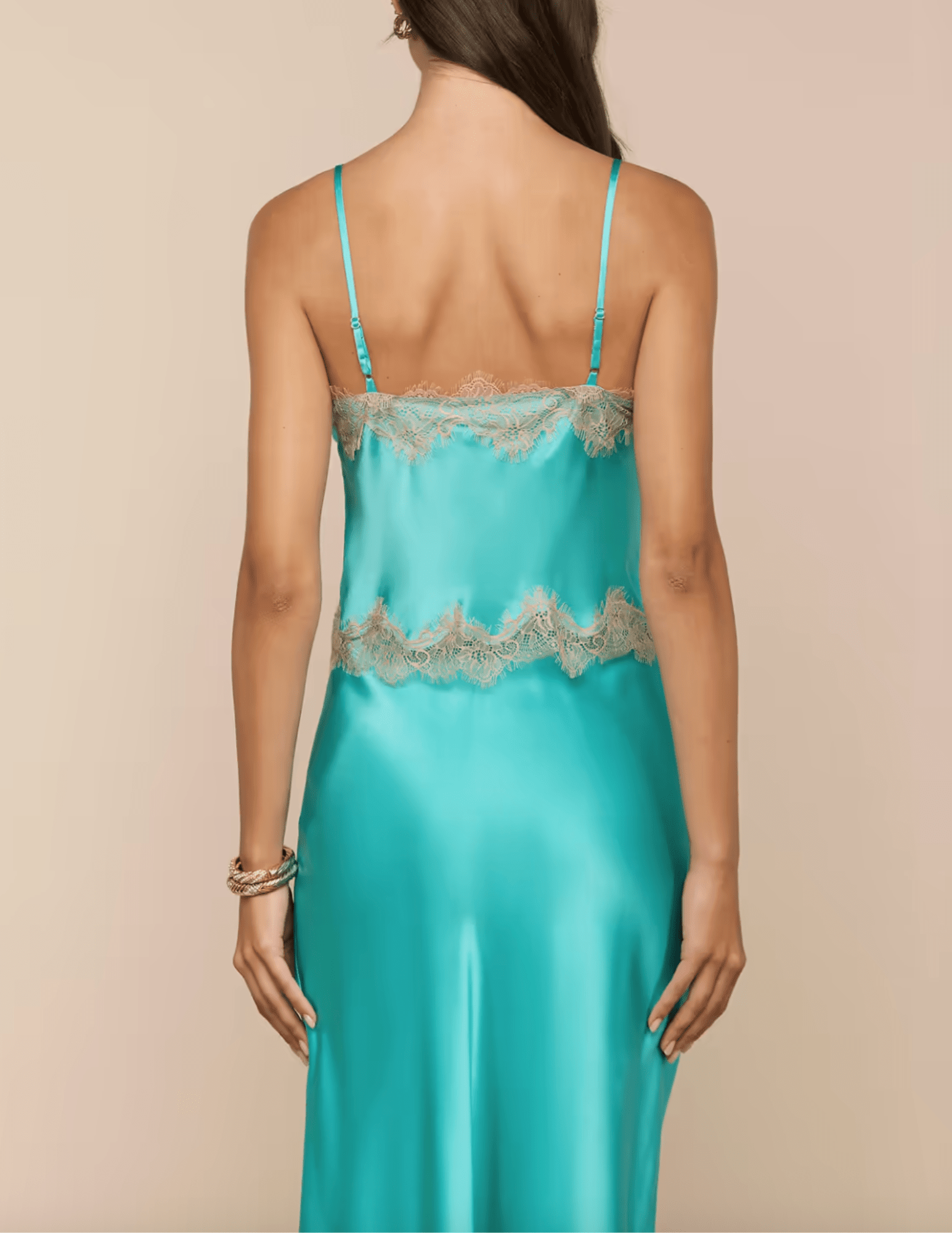 L'AGENCE Kimber Lace Insert Camisole in cyan and cappuccino silk back