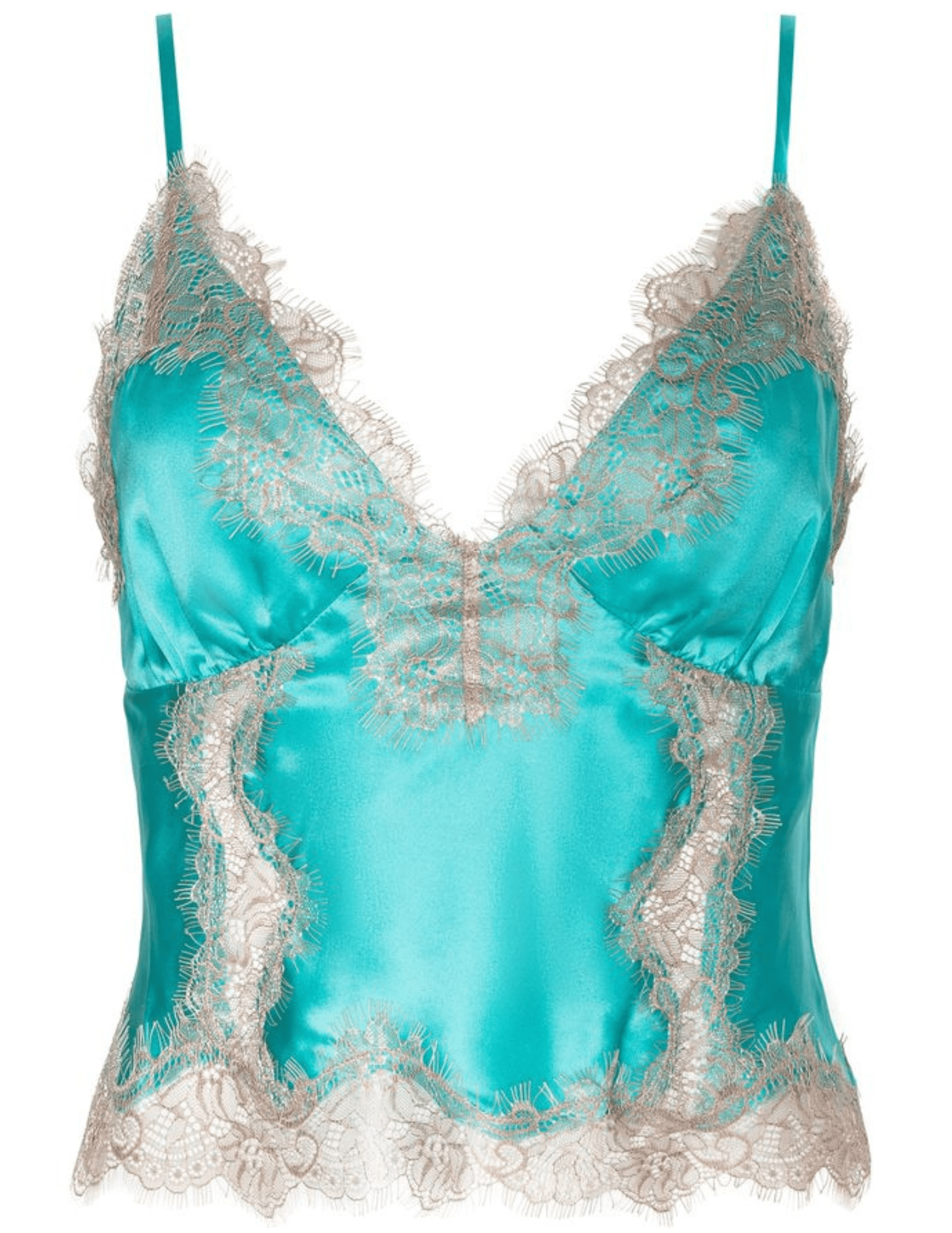 L'AGENCE Kimber Lace Insert Camisole in cyan and cappuccino silk