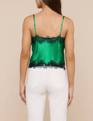 Back view of lace insert camisole green