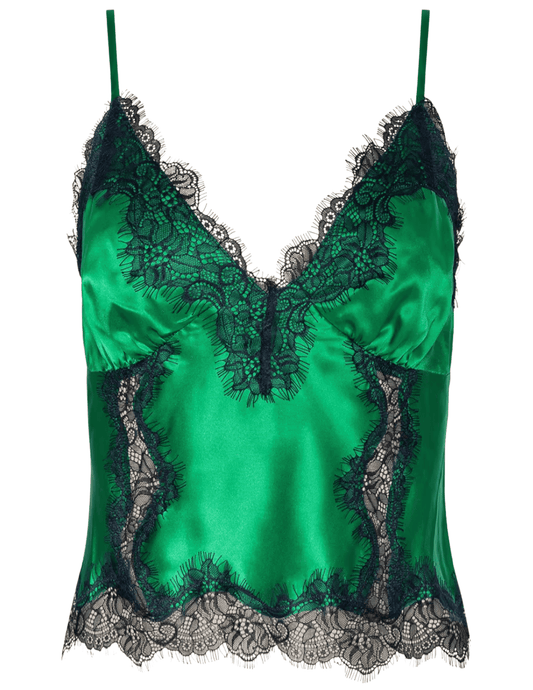 L’AGENCE Kimber silk camisole green with lace 