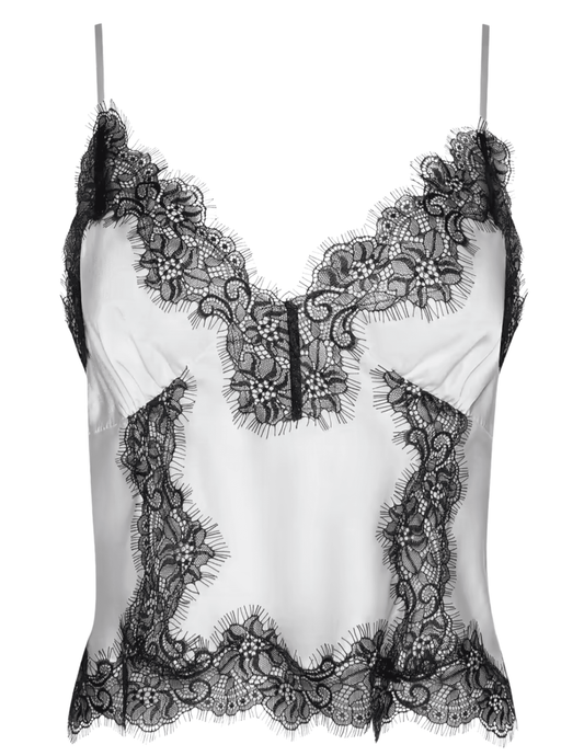 L’AGENCE Kimber silk camisole white with black lace 