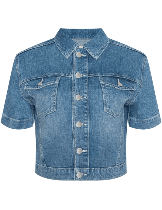 L'AGENCE Kirstie cropped denim shirt jacket in Calabasas wash