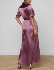 Back view of L’AGENCE Klement silk shirt dress