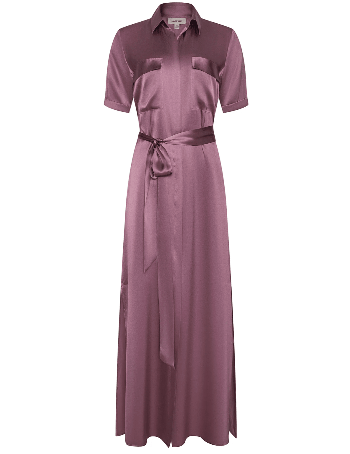 L’AGENCE Klement silk shirt dress in dusty orchid front view