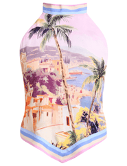 Light pink postcard print halter cover up top