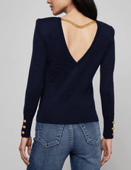 Back view of L’AGENCE Kolie Top with gold chain V-back detail