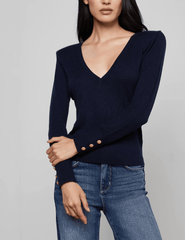 Front view of L’AGENCE Kolie Top with gold chain V-back detail