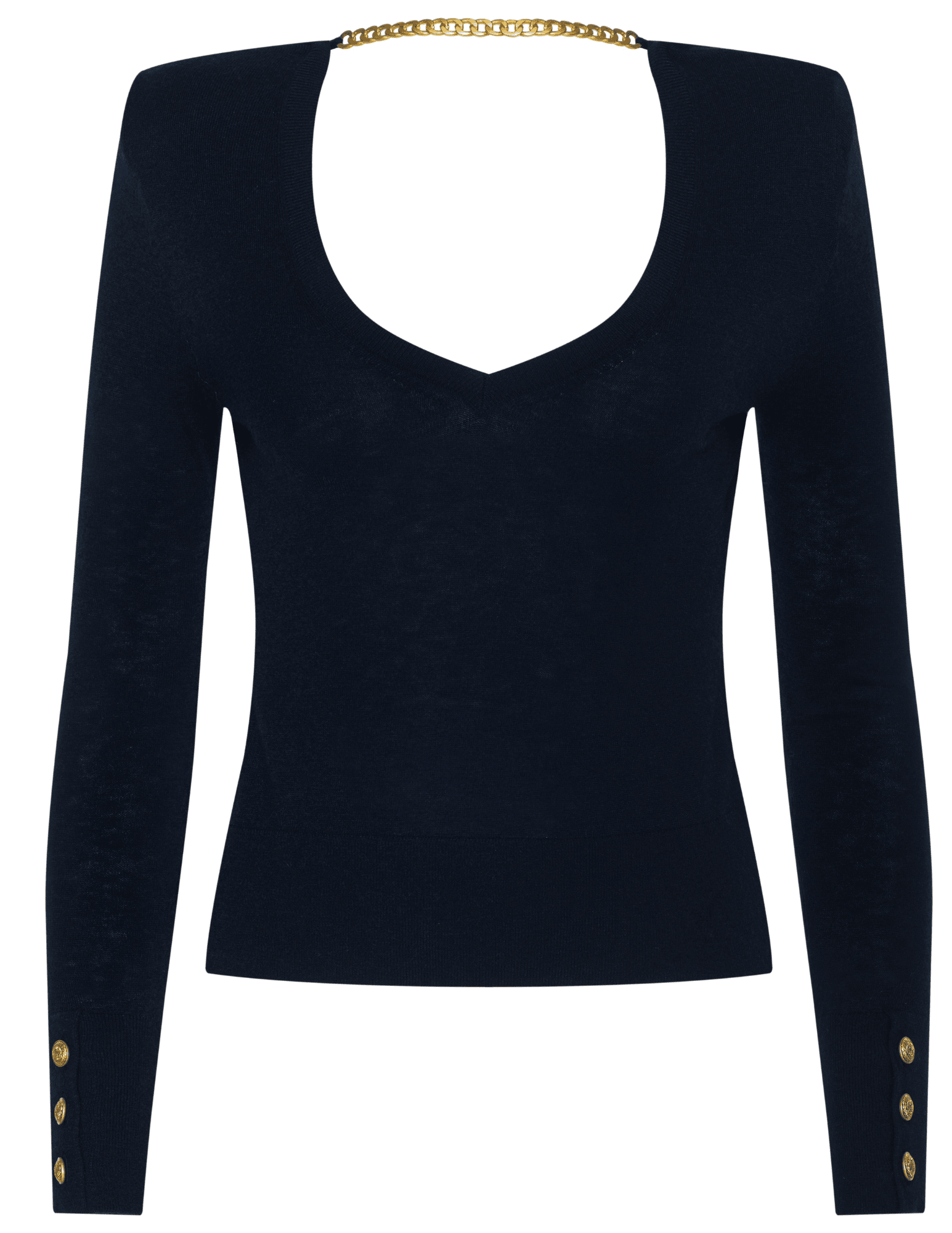 L’AGENCE Kolie Chain V-Neck Top in Midnight and Gold