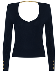 L’AGENCE Kolie Chain V-Neck Top in Midnight and Gold