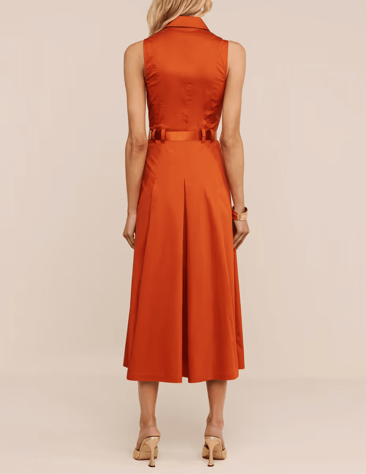 Back view of L'AGENCE Kolton midi dress with waist belt