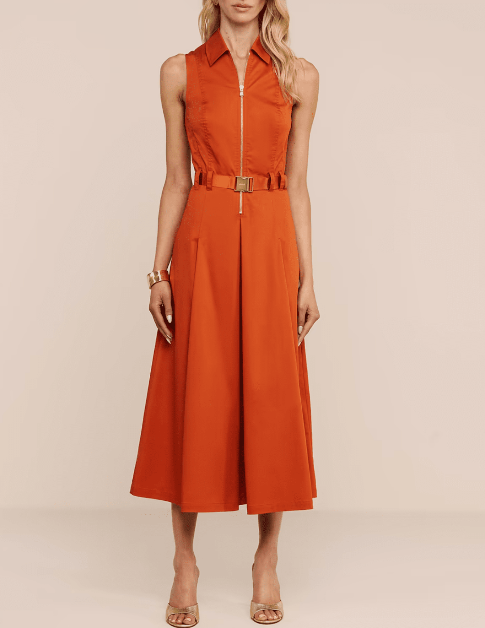 Front view of model wearing L'AGENCE Kolton belted midi dress