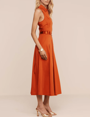 Side view of L'AGENCE Kolton sleeveless midi dress in Sienna