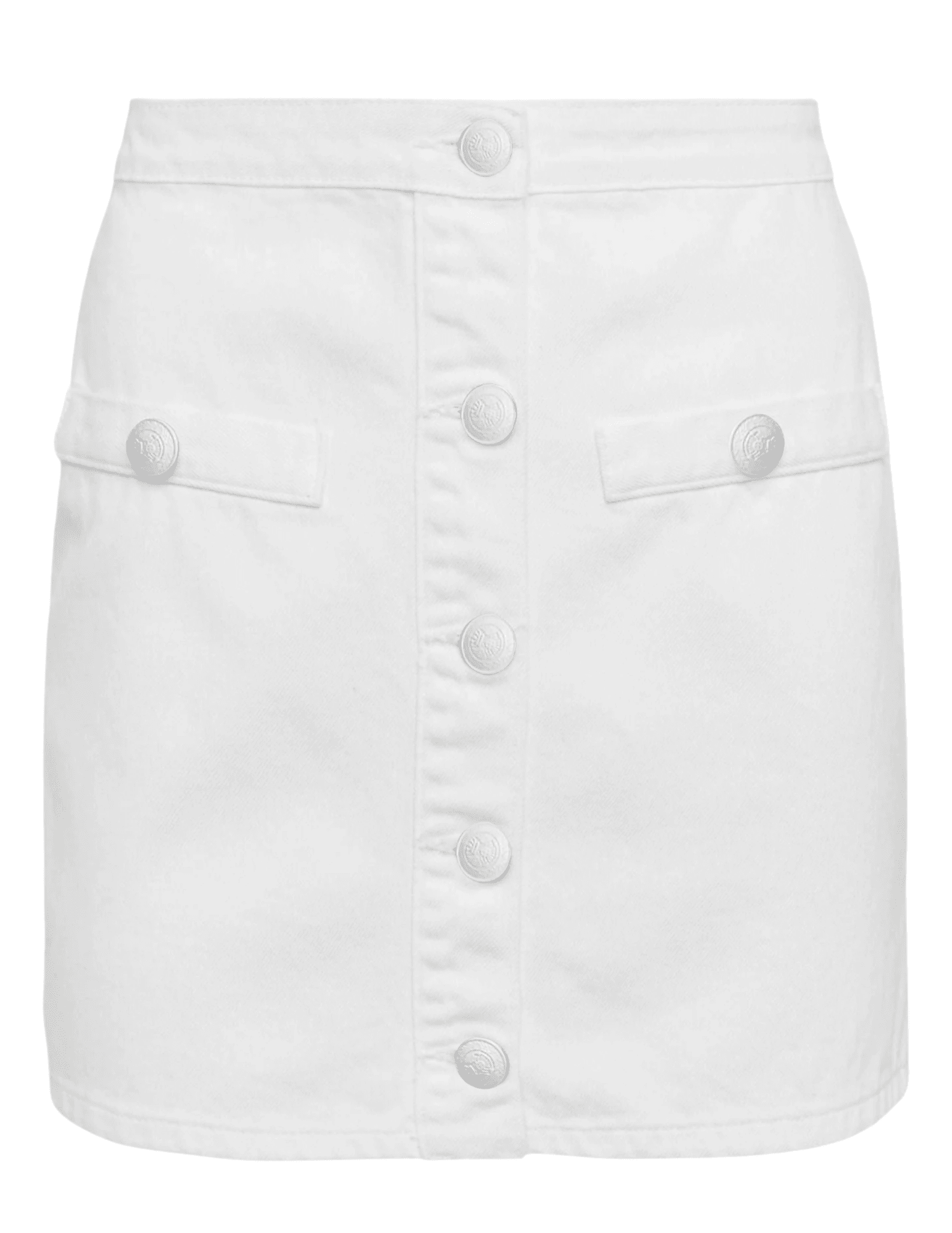 L’AGENCE Kris Button Front Denim Mini Skirt in White front view