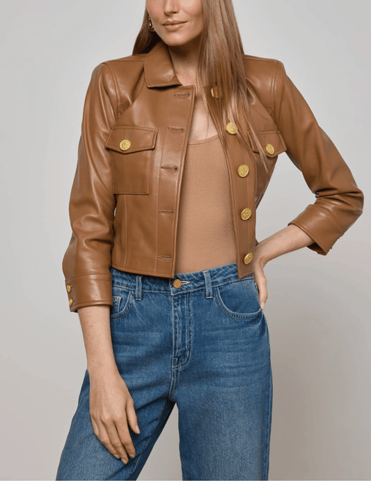 L'Agence - L'AGENCE Kumi Cropped Leather Jacket - Buy Online