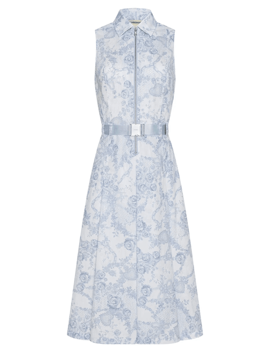 L’AGENCE Kylo shirt dress in ivory and pale blue lace print