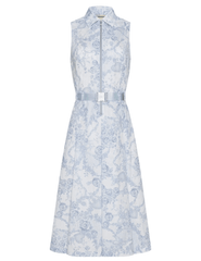 L’AGENCE Kylo shirt dress in ivory and pale blue lace print