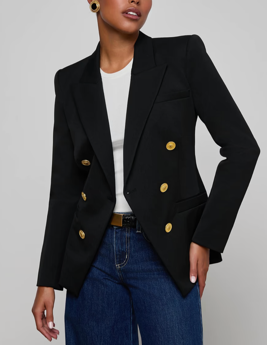 Front view of L'AGENCE Kyomi Double Breasted Blazer in Black