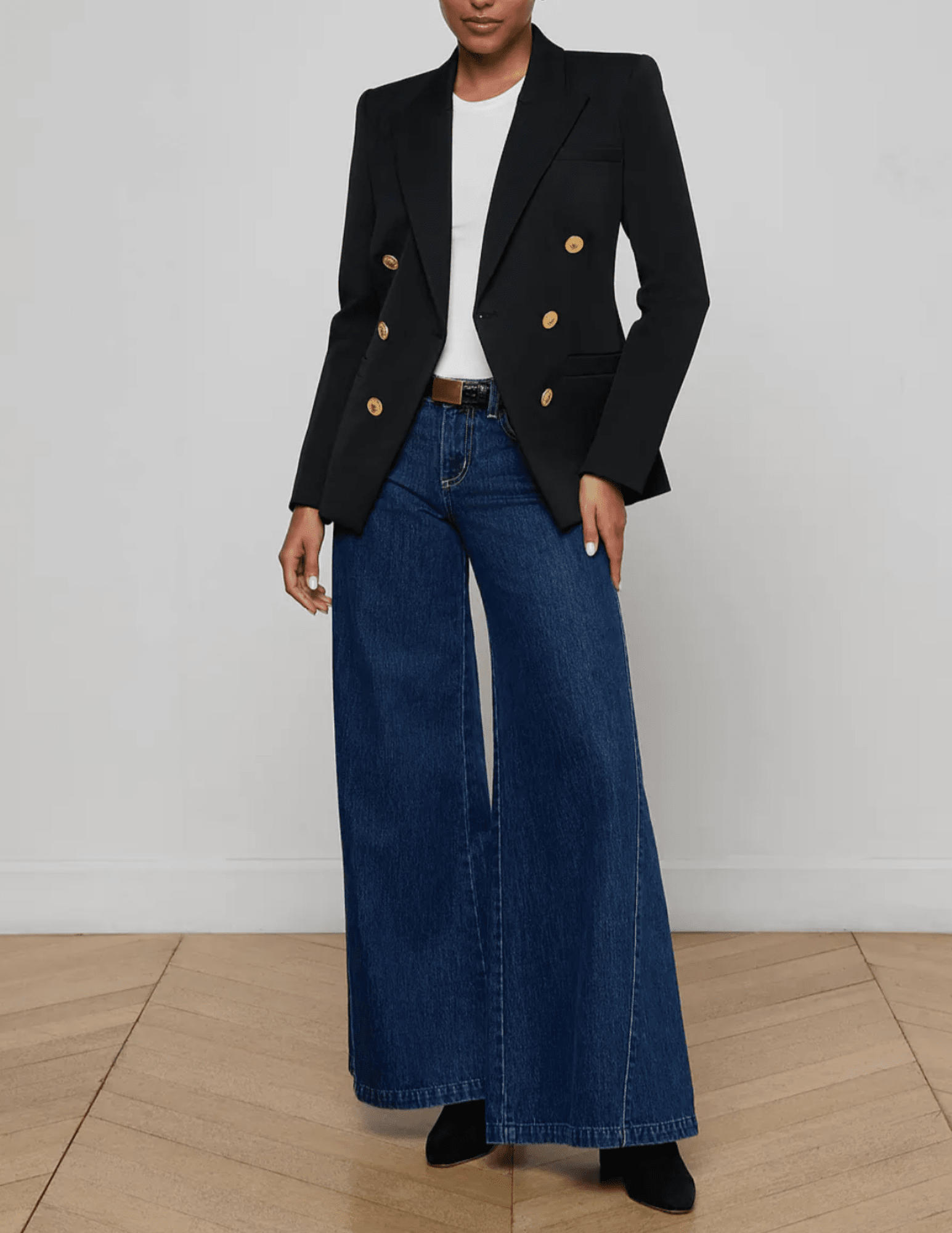 Full body view of L'AGENCE Kyomi Double Breasted Blazer in Black