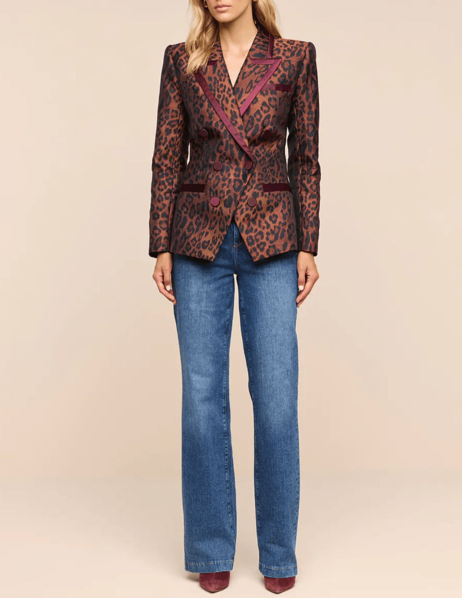 L'AGENCE Kyomi Leopard Double Breasted Blazer full body