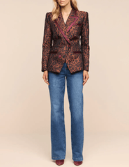 L'AGENCE Kyomi Leopard Double Breasted Blazer full body