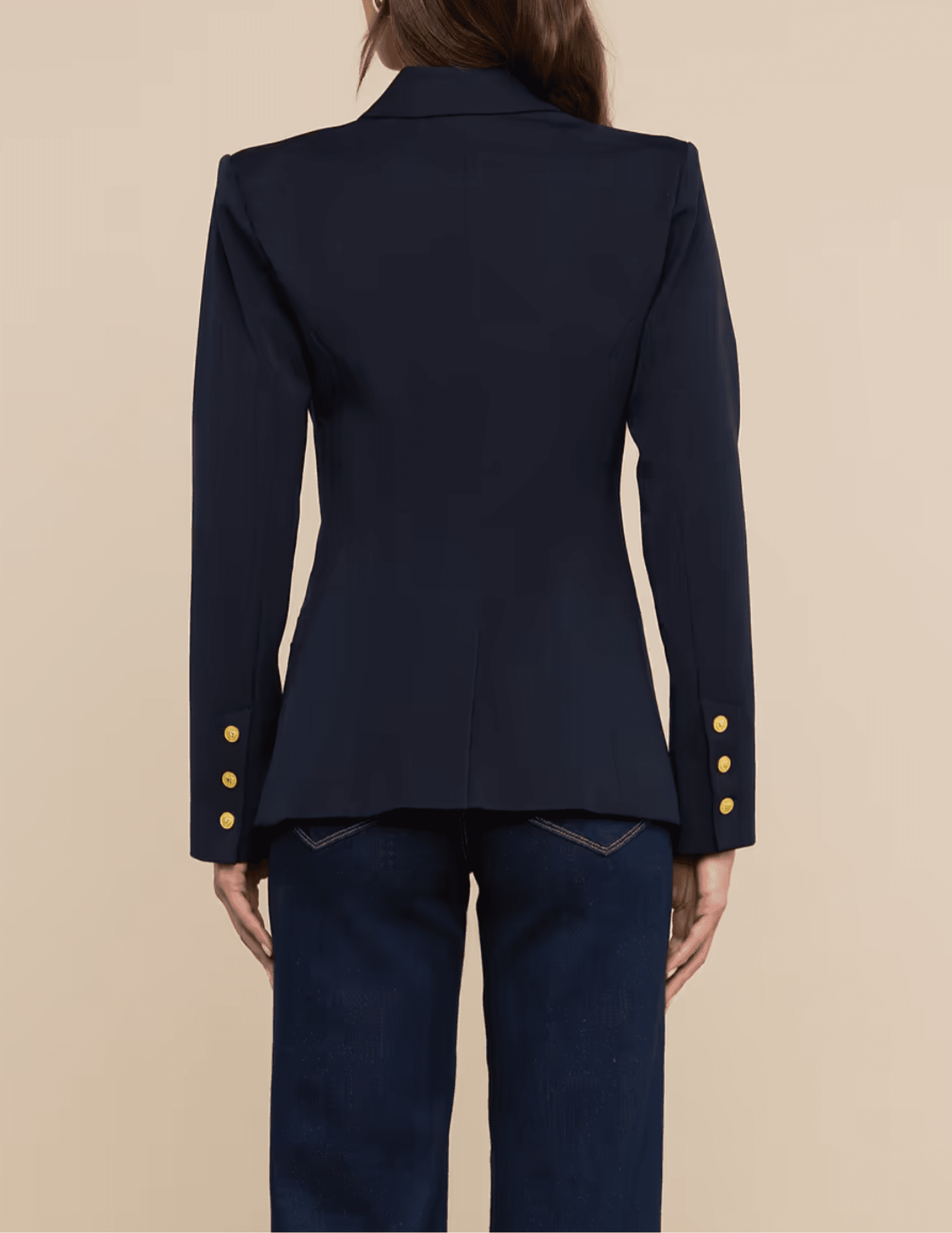 Back view of L'AGENCE Kyomi Double Breasted Blazer in Midnight