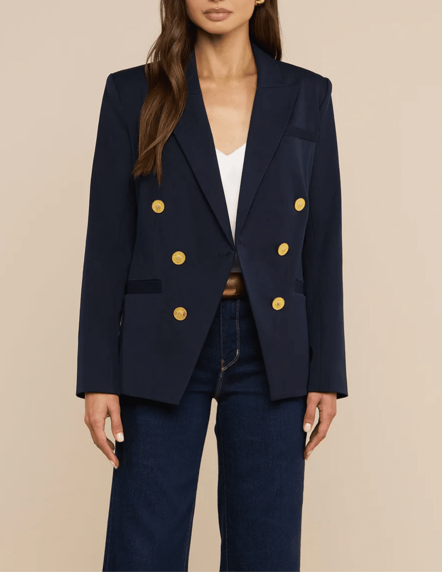 Front view of L'AGENCE Kyomi Double Breasted Blazer in Midnight