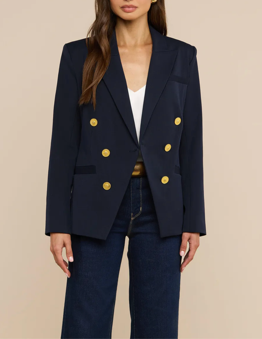 Front view of L'AGENCE Kyomi Double Breasted Blazer in Midnight