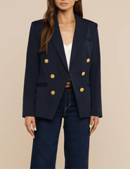 Front view of L'AGENCE Kyomi Double Breasted Blazer in Midnight