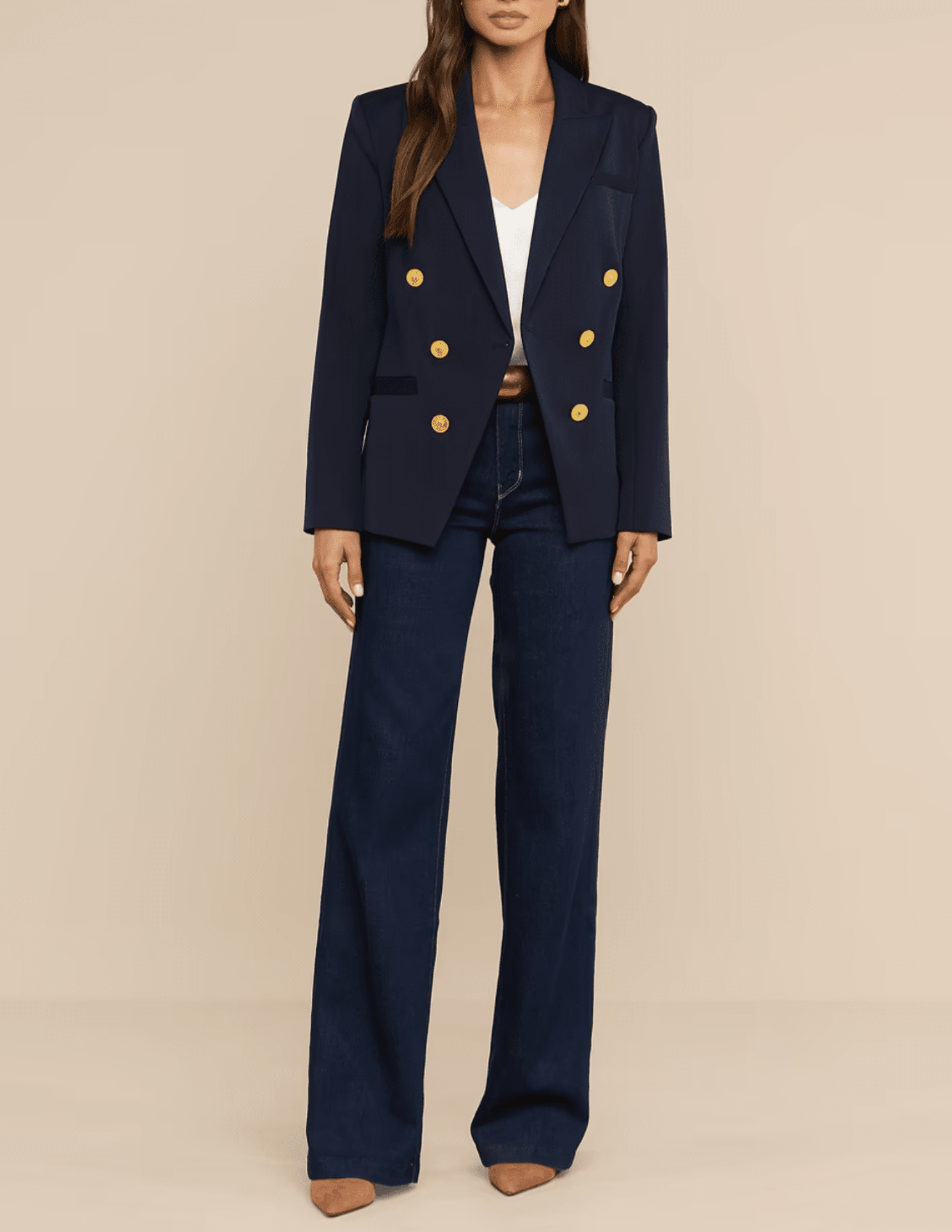 L'AGENCE Kyomi Double Breasted Blazer in Midnight full body
