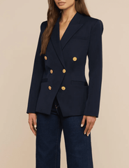 Side view of L'AGENCE Kyomi Double Breasted Blazer in Midnight