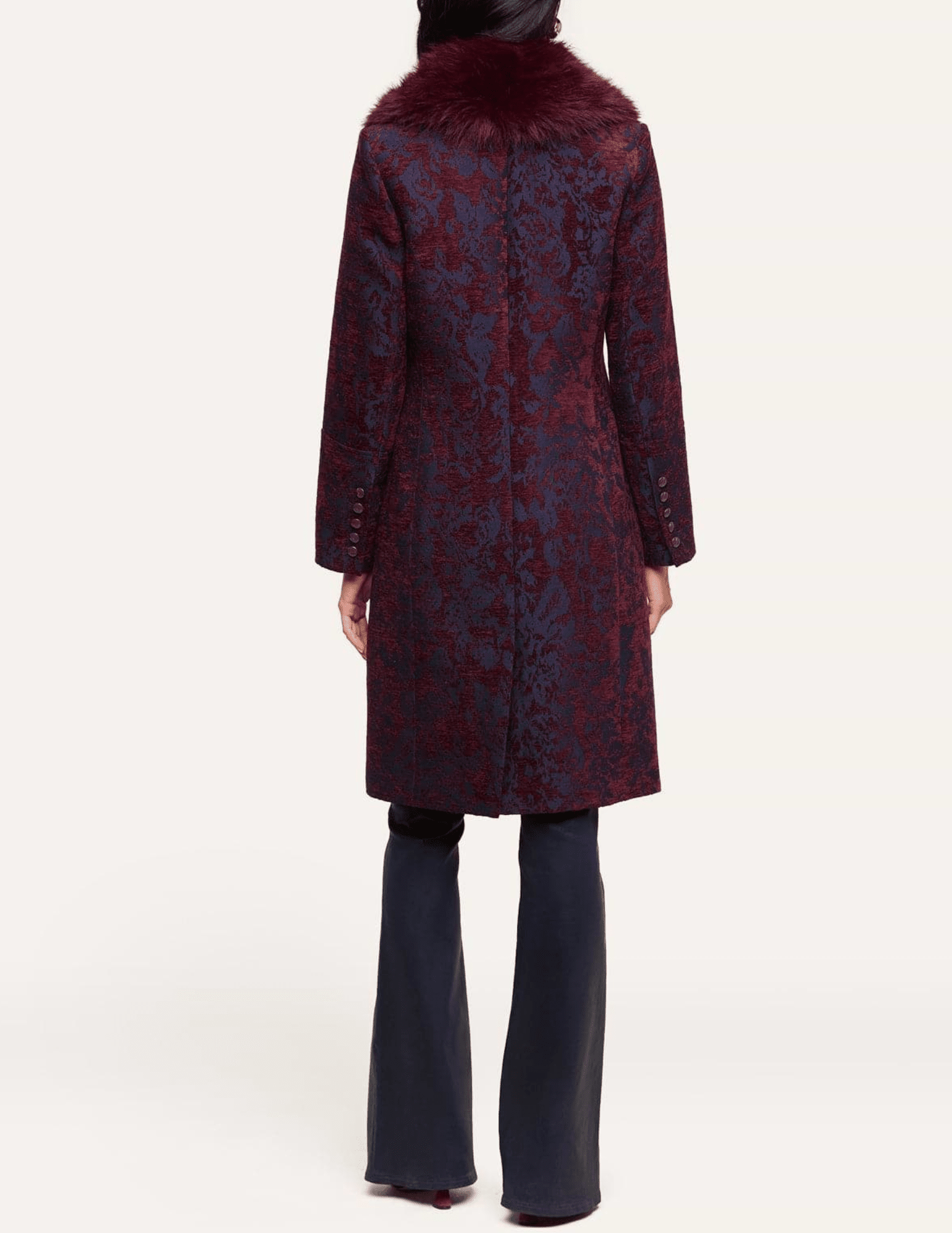 Back view of L’AGENCE Laney Jacquard Coat in Deep Sangria Midnight