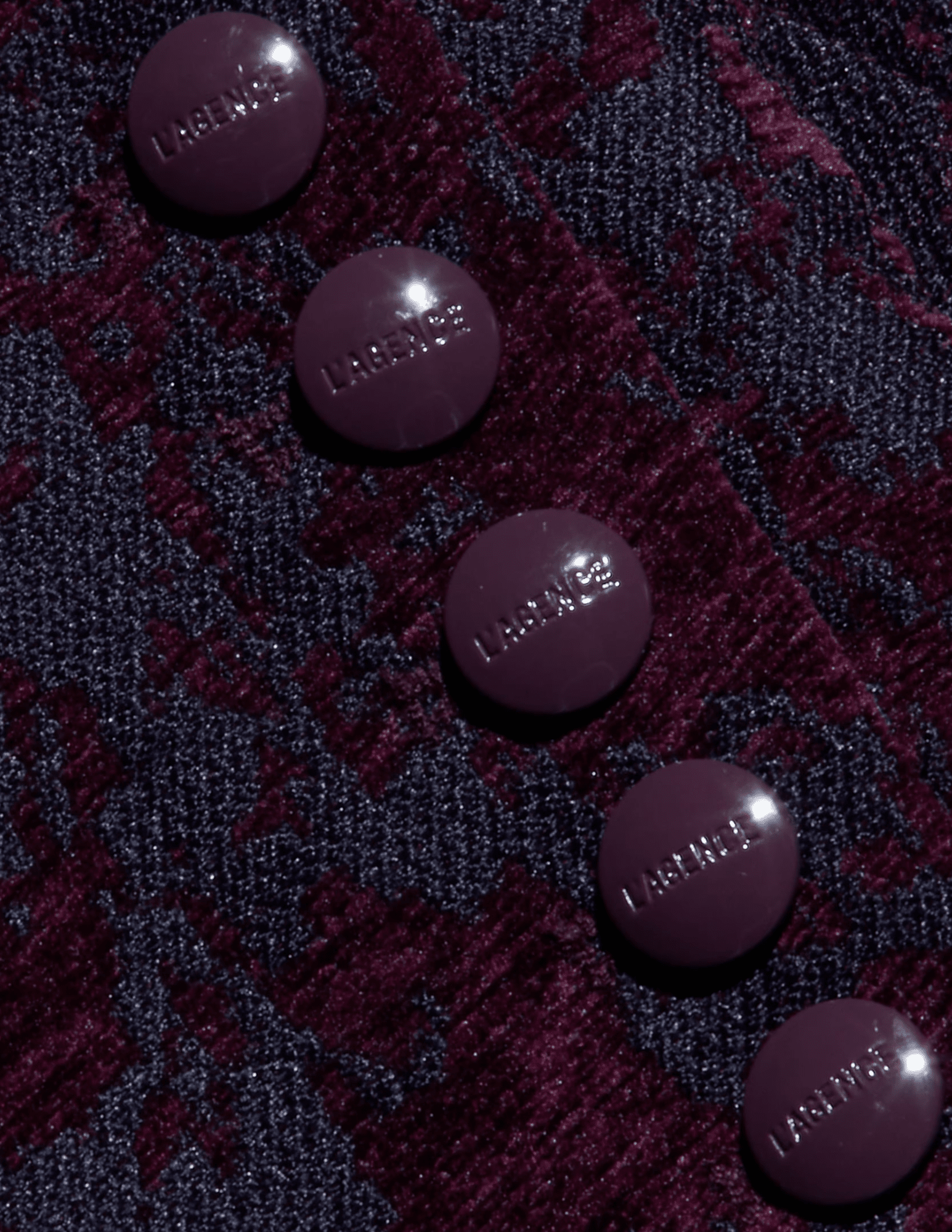 L’AGENCE Laney Jacquard Coat in Deep Sangria Midnight button details