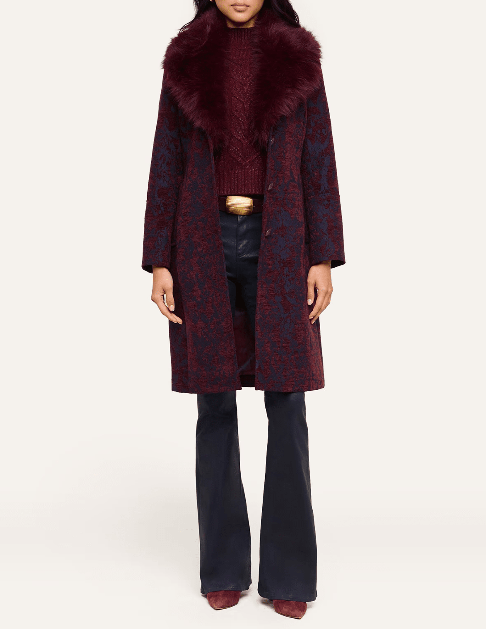 Front view of L’AGENCE Laney Jacquard Coat in Deep Sangria Midnight