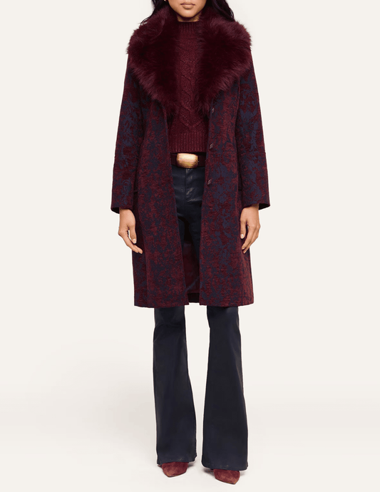 Front view of L’AGENCE Laney Jacquard Coat in Deep Sangria Midnight
