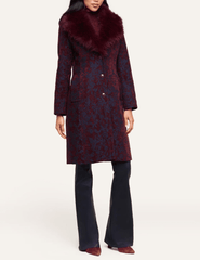 Side view of L’AGENCE Laney Jacquard Coat in Deep Sangria Midnight